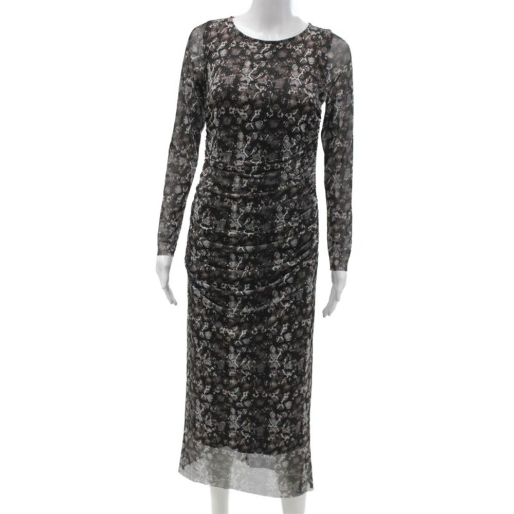 Viereck Women Bodycon Midi Dress Black Animal Print Long Sleeve Size S